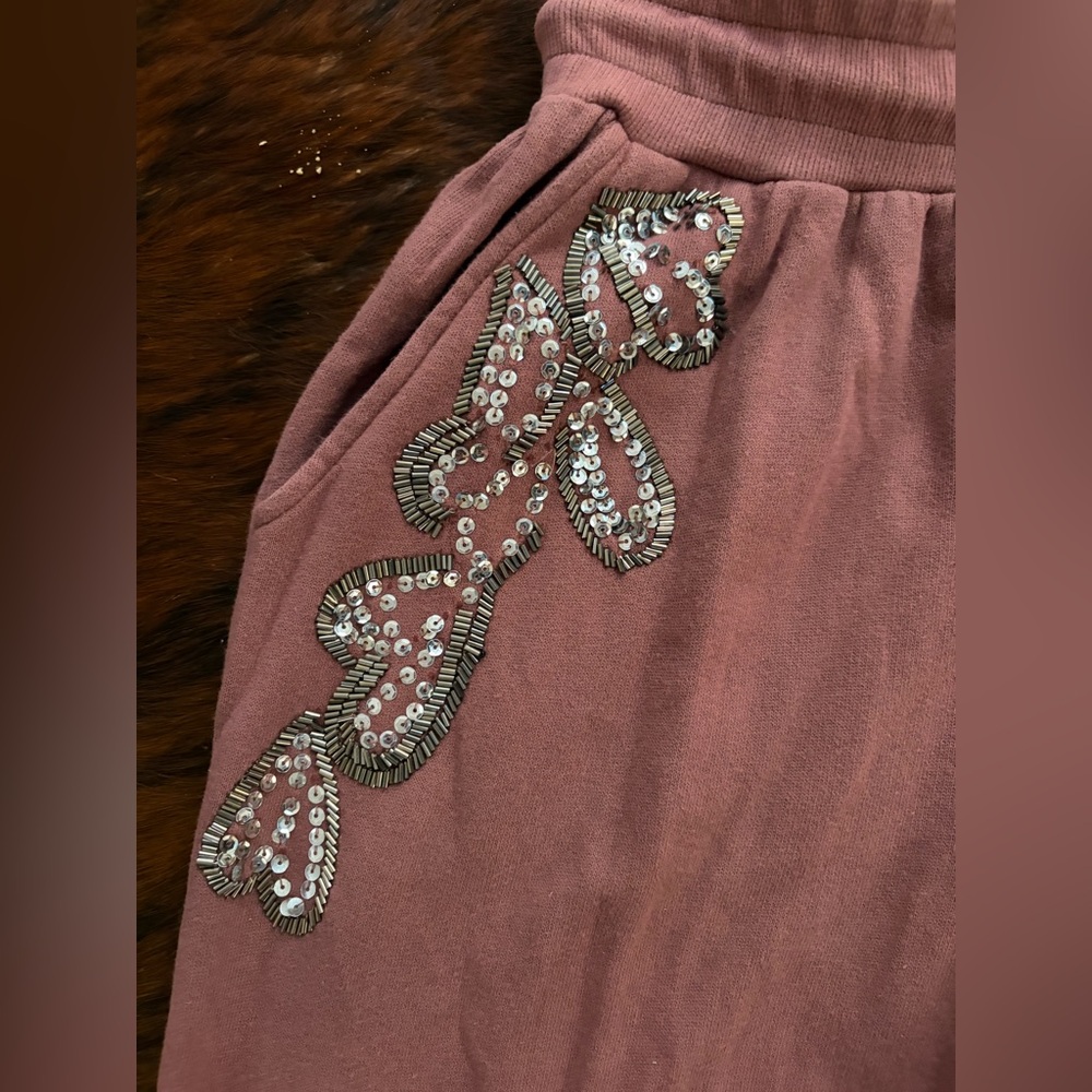 RELIGION Trance Sequin Mauve Sweatpants Beaded embellished jogger high rise - Picture 7 of 10
